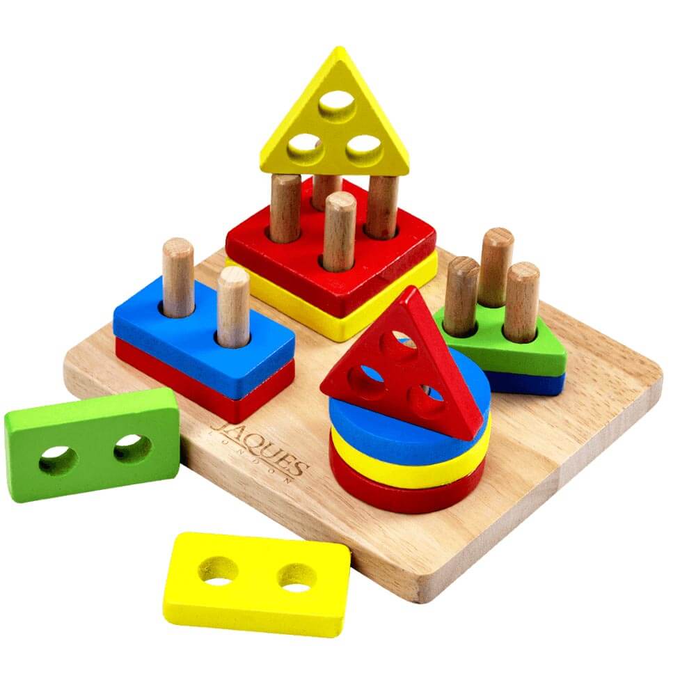 Wooden Puzzle Board Geometric Stacking Toy Jaques of London