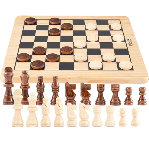 2 in 1 wooden chess and draughts set