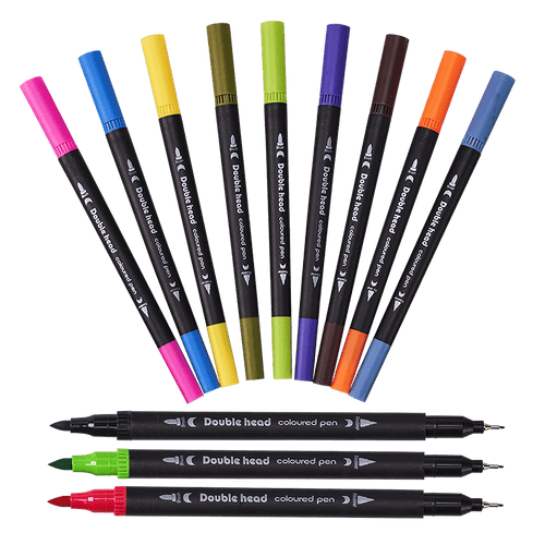 12 Duo Colouring Pens showing both felt tips and fine liner tips