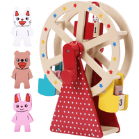 Wooden ferris wheel toy with animal riders