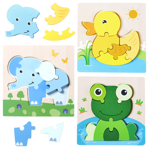 Set of 3 early years jigsaw puzzles of a frog, duck and elephant