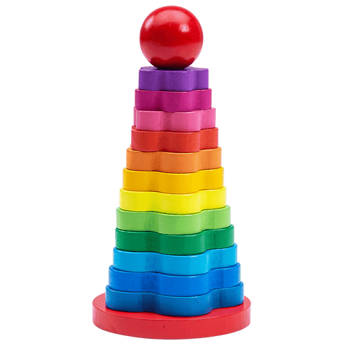 Wooden rainbow colour stacker of flower shapes