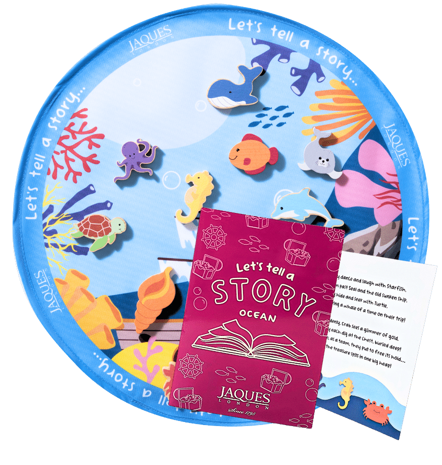 Sea life story mat with wooden creatures