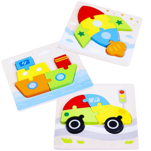 Colourful wooden transport puzzles