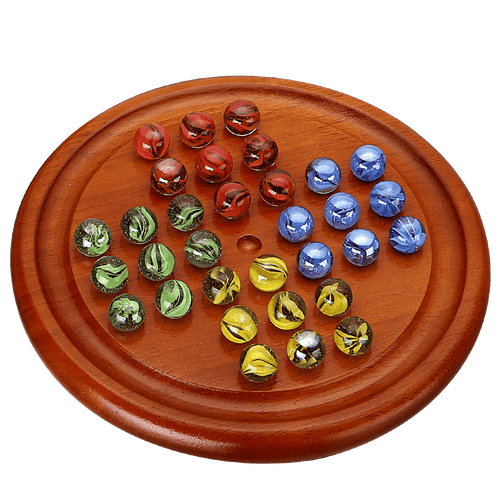 Solitaire Marble Game - 8" Wooden Solitaire Board & Marbles