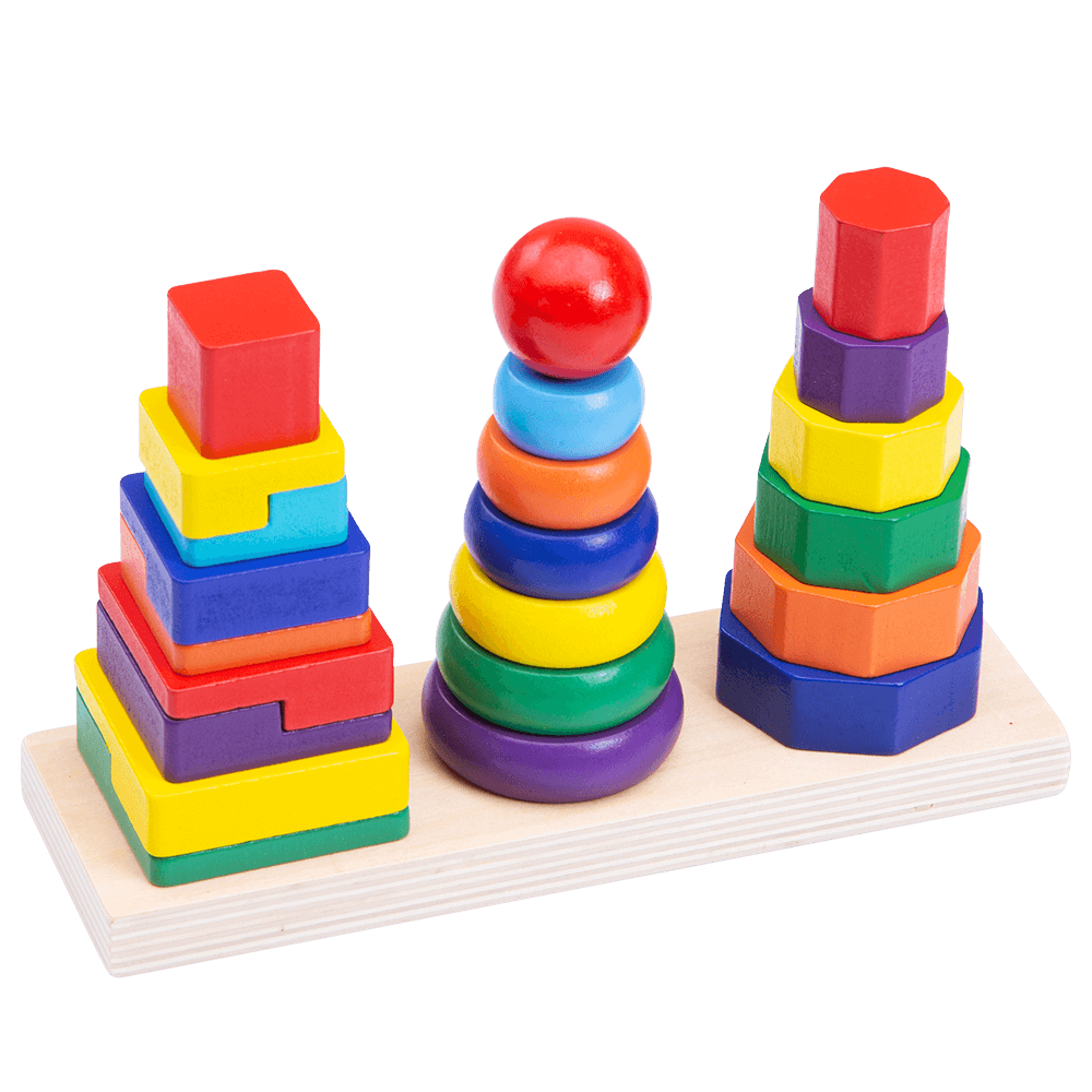 Wooden colour stacker with 3 stacks to sort