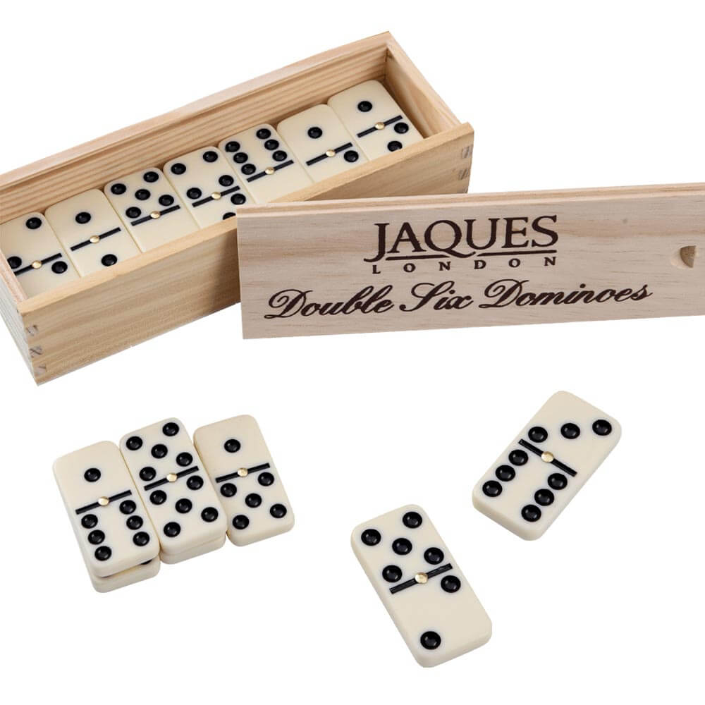  Double six dominoes in wooden box