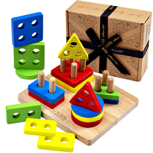 Wooden Puzzle Board | Geometric Stacking Toy