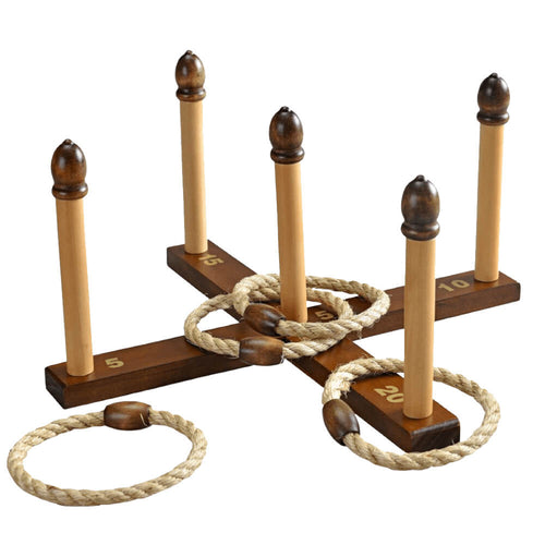 Family quoits game - quoits in play with 2 quoits on the centre peg and one on the 20 peg