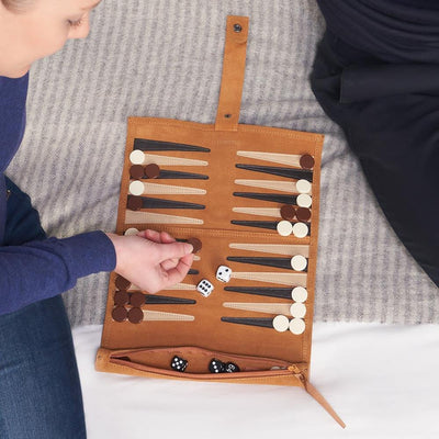 Travel Backgammon Set | Roll-up Leather Backgammon Board