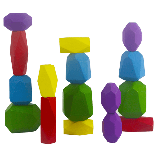 16 Montessori stacking stones - Stones of bright colours stacked in columns