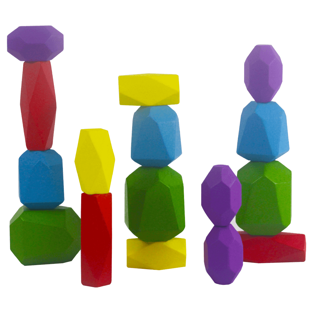 16 Montessori stacking stones - Stones of bright colours stacked in columns